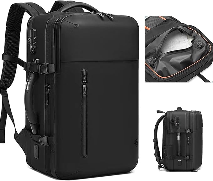 55L Travel Backpack with Built-in Vacuum Seal Backpacks Exapandable Waterproof Air Compression with electronic scale TSA Lock Carry-On Suitcase Luggage Laptop Bag Black