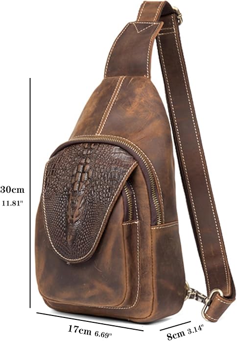 Genuine Leather Sling Bag for Men Women Backpack Chest Shoulder Satchel Crossbody Bags Casual Outdoor Daypack