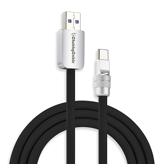 chubbycable Chubby 2.0 Fast Charging Cable Durable Soft Silicone USB C Cable 120W Extra Thick Charger Cord Compatible with iPhone 16/15 Series iPad, Black, USB-A to Type-C, 8.2FT