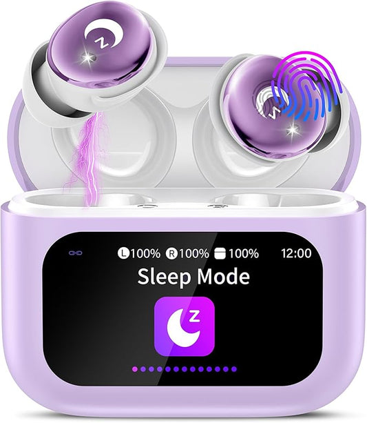 Sleep Earbuds Bluetooth 5.4 in Ear Smart Touch Screen Ear Buds, 48H Playtime Mini Sleep Headphones Small Design for Side Sleepers, Crystal-Clear Calls, 5 EQ Modes, IPX7 Waterproof Earphone Purple