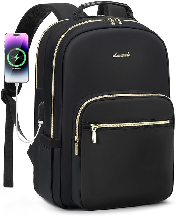LOVEVOOK Laptop Backpack for Women 17.3 inch,Cute Womens Travel Backpack Purse,Professional Laptop Computer Bag,Waterproof Work Business College Teacher Bags Carry on Backpack with USB Port,Black-2