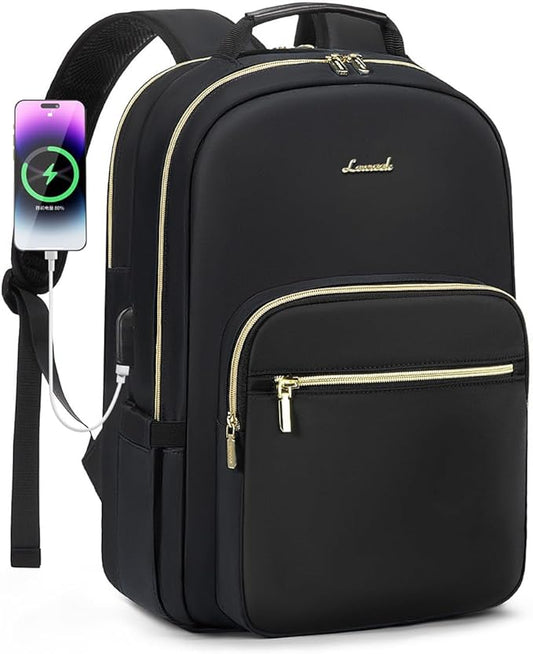 LOVEVOOK Laptop Backpack for Women 17.3 inch,Cute Womens Travel Backpack Purse,Professional Laptop Computer Bag,Waterproof Work Business College Teacher Bags Carry on Backpack with USB Port,Black-2