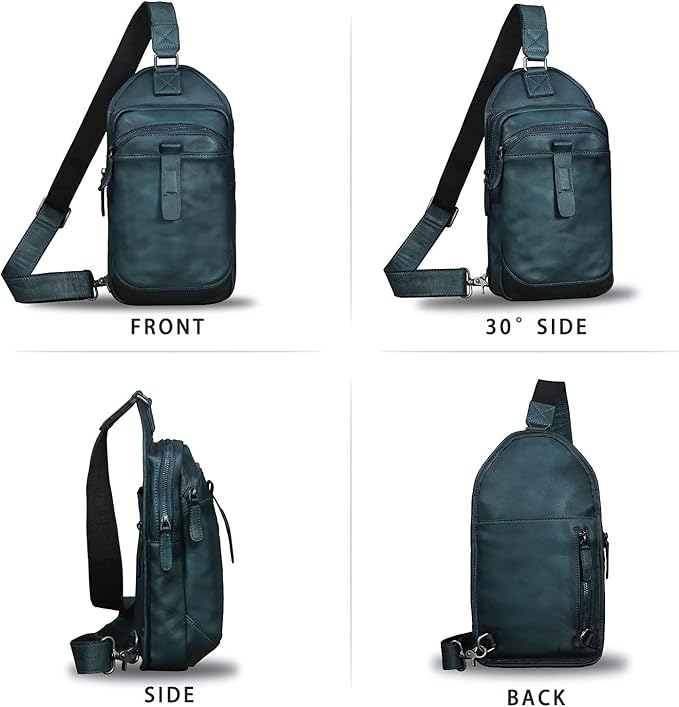 LRTO Genuine Leather Silng Bag for Men and Women Retro Leather Sling Backpack Purse Shoulder Crossbody Bag Chest Bag