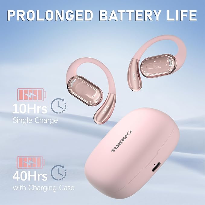 TUINYO True Wireless Ear Hooks, IPX5 Waterproof, Stable One-Step Bluetooth Connection with Long Transmission, 40hrs Longed Standby Time with 10hrs Playtime for Each, Compatible to Different Devices