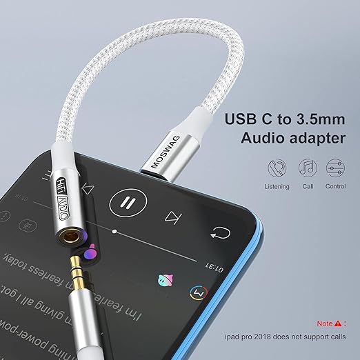 MOSWAG USB Type C to 3.5mm Headphone Jack Adapter, Audio Adapter USB C to Aux Dongle Cable Cord for Samsung Galaxy S23 S22 S21 S20 Ultra S20+ Note 20 10 S10 S9 Plus,Pixel 7 6 5 4 and More
