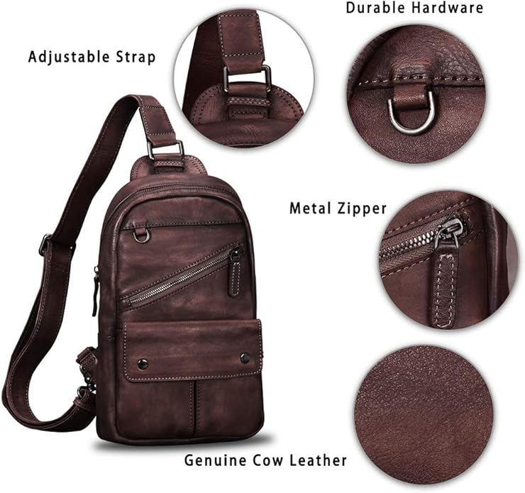 Genuine Leather Sling Bag for Men and Women Vintage Handmade Sling Backpack Shoulder Purse Crossbody Chest Bag