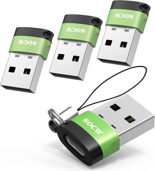 USB C Female to USB Male Adapter 2.0 (LightGreen, 4 Pack)