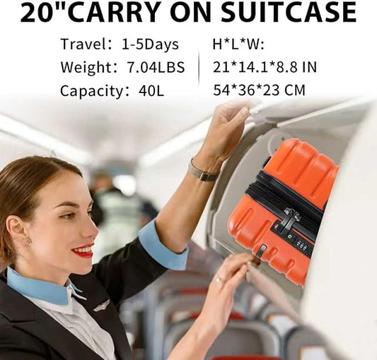 EMPSIGN Carry On Luggage with Spinner Wheels, Hard Shell Carry-On Expandable Suitcase 21x14x9 Airline Approved & Built-in TSA Lock, Durable Travel Rolling Suitcase, Carry-On 20-Inch, Orange