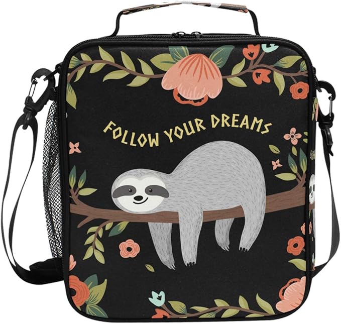 Lunch Box Bag Quote Animal Sloth Flower Tree Lunchbox Insulated Thermal Cooler Ice Adjustable Shoulder Strap for Women Men Boys Girls