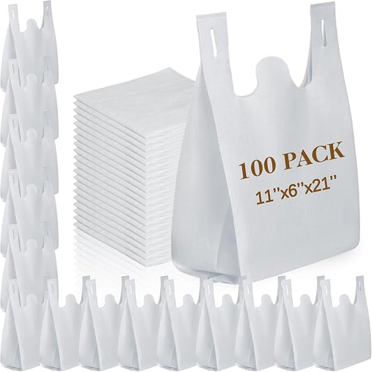 Windyun Large Grocery T-shirt Bags Bulk Reusable Non Woven Shopping Bag Foldable Gift Tote with Handle, 21x11x6 Inch