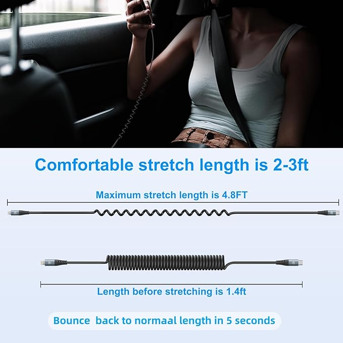 USB C to Lightning Cable [3FT+6FT], 2Pack Coiled iPhone Charger Cable Fast Charging for Car [Apple MFi Certified] Short USBC iPhone Cord Compatible with iPhone14/13/12/11 Pro Max/8/Plus/iPad/CarPlay