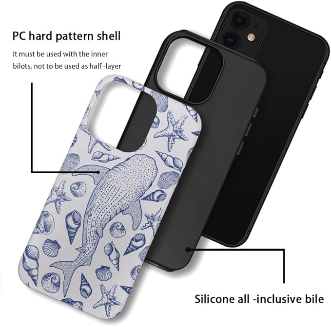 DAIZAG Case Compatible with iPhone 12,Fit Shockproof Cover for Women Girls,Blue Seashell Whale Shark Ocean