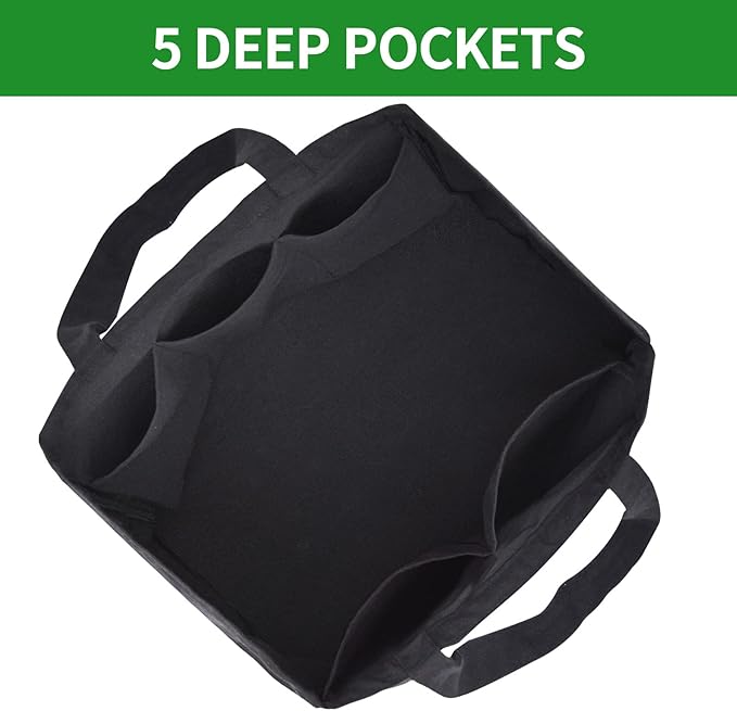 3 Pack Heavy Duty Reusable Canvas Grocery Bags, Holds 60 lbs, 8.3 gal Multi-Purpose Washable Bags with 5 Pockets, Black