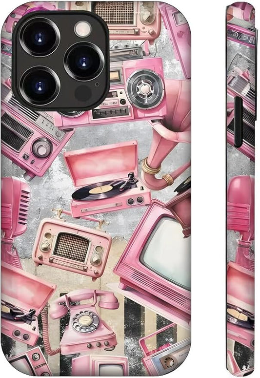 Generic Case Compatible with iPhone 13 Pro,Pink Retro Tape Music Phone Case for Girl Women,Durable Protection Case