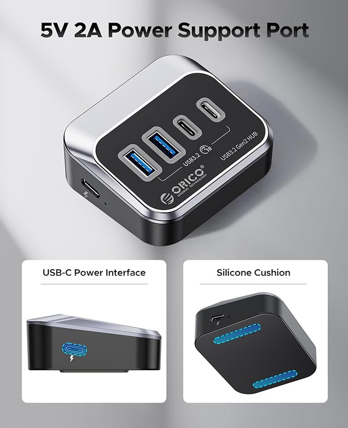 ORICO USB Hub 10Gbps with 2 USB A Ports+2 USB C Ports, USB 3.2 Gen 2 Hub with 3.28Ft USB-C-A/C Cable USB Splitter for iMac, MacBooks, Mac mini
