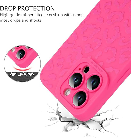 ZIYE for iPhone 14 Pro Case Hot Pink Leopard Pattern Phone Case with Camera Protection,Soft TPU Silicone Rubber Protective Cover Cheetah Design Cases Compatible with iPhone 14 Pro 6.1 Inch