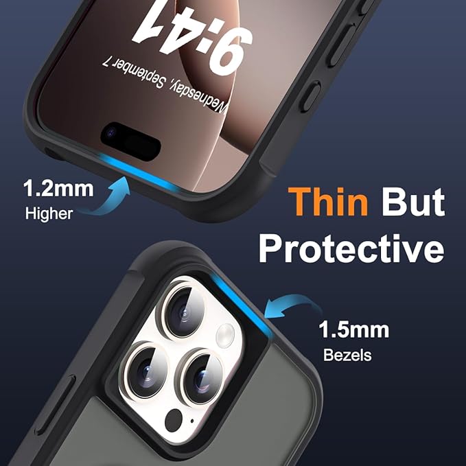 Compatible with iPhone 16 Pro Case with Invisible Magnetic O-Ring Stand Military-Grade Translucent Case for iPhone 16 Pro 6.3" [Compatible with Mag-Safe][Great Grip Feeling], Black