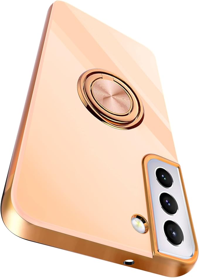 Tnarru Compatible for Samsung Galaxy S22 Case with Ring Holder Kickstand [with Magnetic] Soft TPU Shockproof Electroplated Protective Phone Case for Galaxy S22 5G Pink