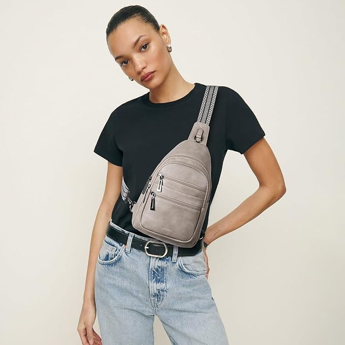 Sling Bag for Women Crossbody Bags Fanny Packs Sling Purse Backpack Shoulder Bag Vegan Leather Chic Travel Light Grey