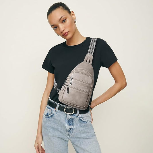 Sling Bag for Women Crossbody Bags Fanny Packs Sling Purse Backpack Shoulder Bag Vegan Leather Chic Travel Light Grey