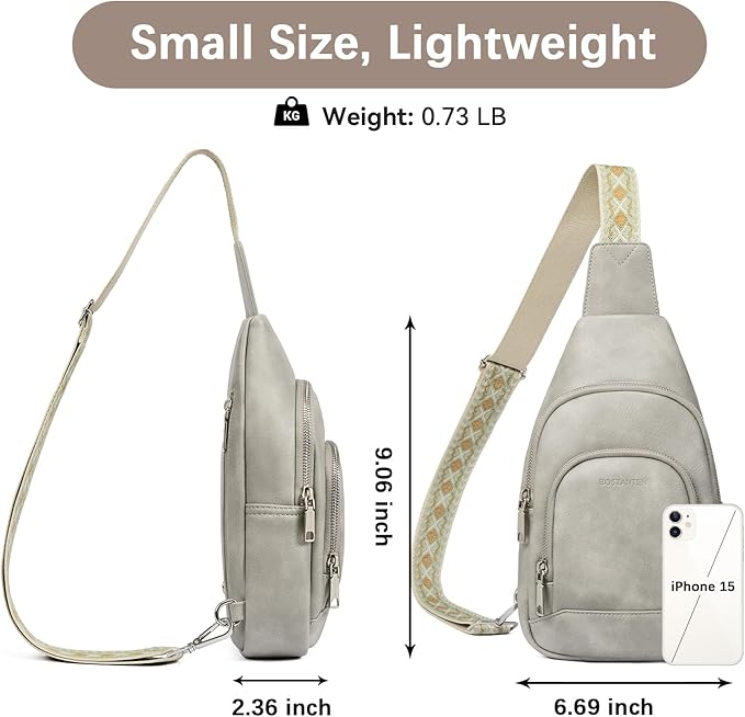 BOSTANTEN Sling Bag for Women Leather Crossbody Bag Vintage Cross Body Purse for Travel with Guitar Strap, Bohemian Style