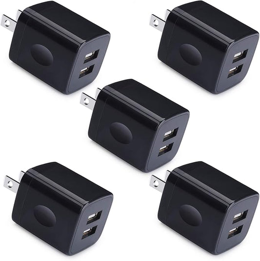 Charger Box, Charging Cube 5 Pack, Dual USB Wall Charger 5V 2A Power Adapter Charging Block Brick Outlet Plug for iPhone 15 14 13 12 11, iPad, Samsung Galaxy S25 S24 S23 FE A53 A15 A13 S22 S21 FE S20