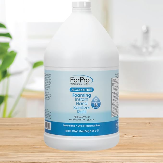 ForPro Professional Collection Alcohol-Free Foaming Instant Hand Sanitizer, Moisturizing, Dye and Fragrance Free Sanitizer, 1 Gallon Refill