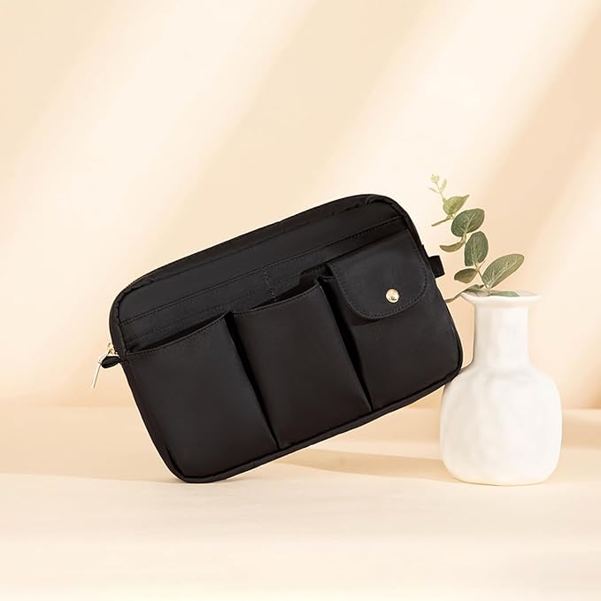 Storage Bag Cosmetic Bag for Women, Travel Makeup Bag Zip Up Bag Cute Makeup Bag Perfect Storage for Cosmetics, Black/Nylon