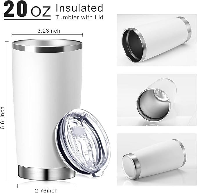 Sieral 36 Packs Stainless Steel Tumbler Bulk with Lid Vacuum Double Wall Insulated Travel Coffee Mug Powder Coated Tumbler Cup for Graduation Wedding Christmas Birthday Party(White, 20 oz)