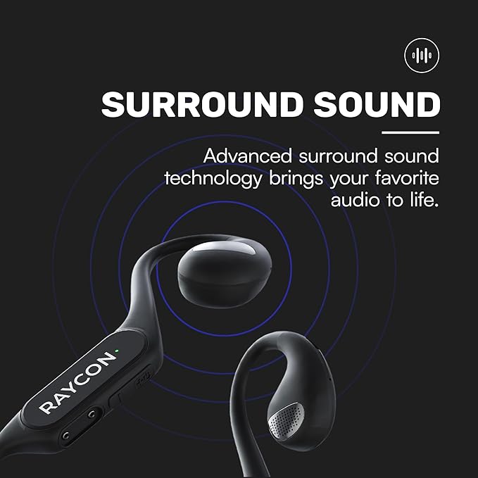 Raycon Open Headphones – Lightweight Wireless Over-Ear Design with Immersive Sound Quality, Long Battery Life, and Comfortable Fit for All-Day Wear - (Black)