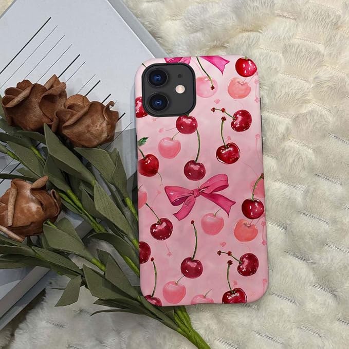 DAIZAG Case Compatible with for iPhone 12,Cherry Pink Bow Ribbon Phone Case for iPhone 12 for Girl Women Boy Men