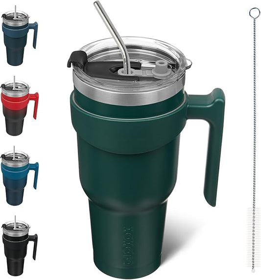 BJPKPK Tumbler With Handle 40oz Stainless Steel Insulated Tumbler With Lid And Straw For Water Or Ice Coffee,Army Green