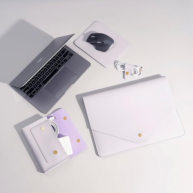 PU Leather Laptop Sleeve Compatible with New 14 inch MacBook Pro A2992 A2779 A2442,Old MacBook Pro Air 13, Surface Laptop 5th Gen 13.5, Thinkpad X1 Carbon 14 Set of 4PCS Color Light Purple