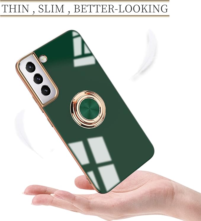 Tnarru Compatible for Samsung Galaxy S22 Case with Ring Holder Kickstand [with Magnetic] Soft TPU Shockproof Electroplated Protective Phone Case for Galaxy S22 5G Green