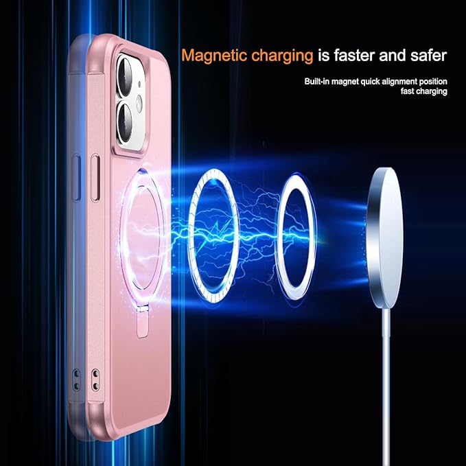 Compatible with iPhone 11 Case with Invisible Magnetic O-Ring Stand Military-Grade Case for iPhone 11 6.1" [Compatible with Mag-Safe][Great Grip Feeling], Rose Gold