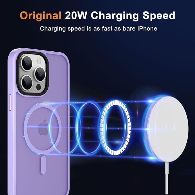 MOCCA Strong Magnetic for iPhone 15 Pro Max Case, [Compatible with Magsafe][13FT Military Drop Protection] Slim Translucent Matte Shockproof Case for iPhone 15 ProMax Case 6.7'', Light Purple