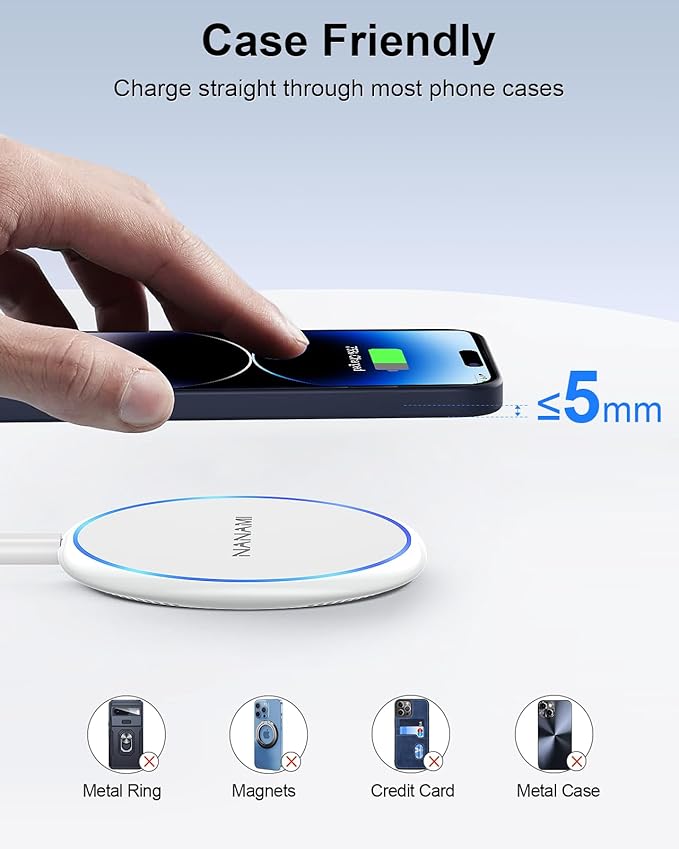 Fast Wireless Charger for iPhone 17, NANAMI 7.5W Charging Pad Compatible iPhone17/17 Air/17 Pro/17 Pro Max/16/15/14/13/12, 10W Qi Charger for Samsung Galaxy S25/S24/S23/S22/S21/S20/Note 20 & AirPods 2
