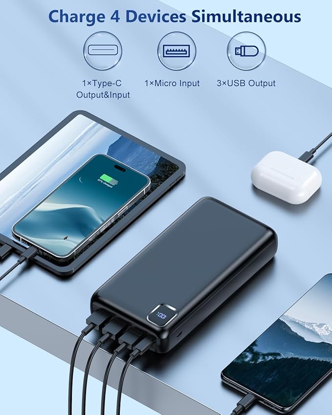 Portable Charger 50000 mAh Power Bank PD 30W and QC 4.0 PowerBank Fast Charging External Battery Pack with USB-C LED 3 Outputs & 2 Inputs Portable Charging for iPhone 15 14 13 pro, Samsung