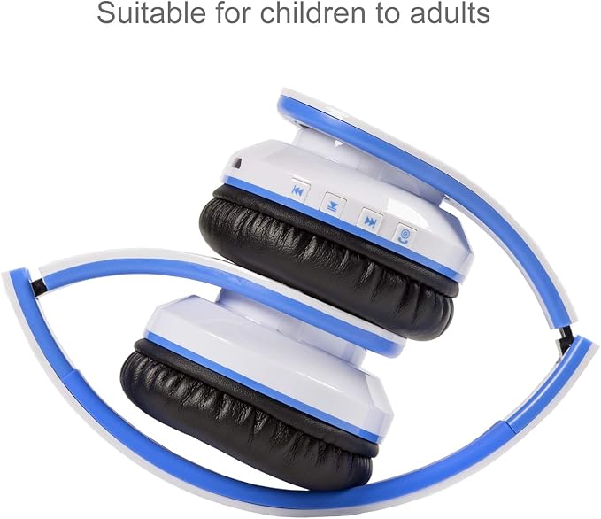 Kids Headphones Bluetooth, BT6002 Wireless Headphones for Kids Child Volume Limited 85/110dB for School Foldable Headset for 60 Hours PC/Phone/Tablets/TV (White/Blue)