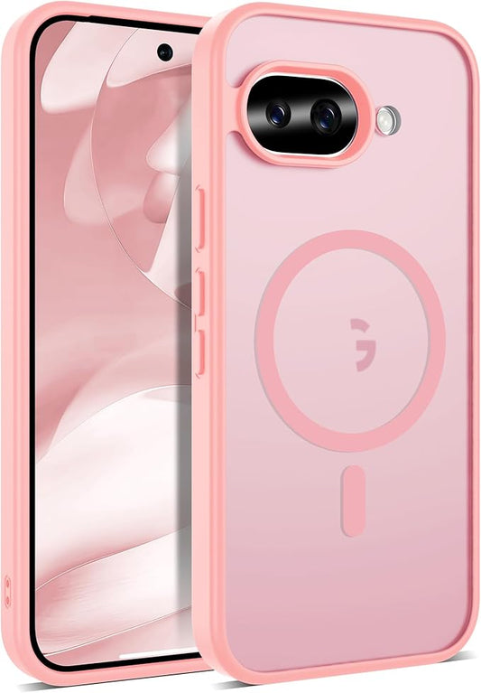 Compatible with Google Pixel 9A Case with Magnetic [Compatible with Mag-Safe][Military Grade Drop Protection] Slim Translucent Matte Phone Case with Anti-Fingerprint Tech, Pink