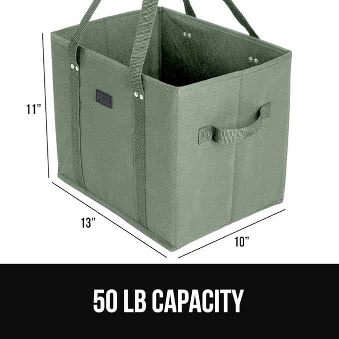 GORILLA GRIP Heavy Duty Foldable Reusable Grocery Bags, Tear Resistant Box Shape Shopping Tote with Reinforced Handles, Grip Feet, Easily Carry and Transport Groceries, 1 Pack, 13x10x11, Sage Green