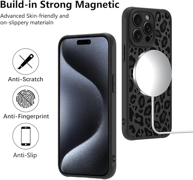 KANGHAR Case for iPhone 15 Pro Phone Case [Compatible with Magsafe] Leopard Printed Pattern Cute Cheetah Protective Magnetic Case for Girls Women Men 6.1"