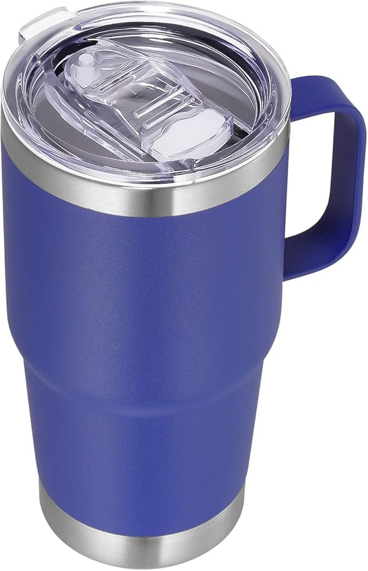VEGOND 20 oz Tumbler with Handle Lid and Straw, Stainless Steel Insulated Travel Coffee Mug Spill Proof Double Wall Metal Tumbler Cup Keeps Drink Hot and Cold, Royal Blue 1 Pack