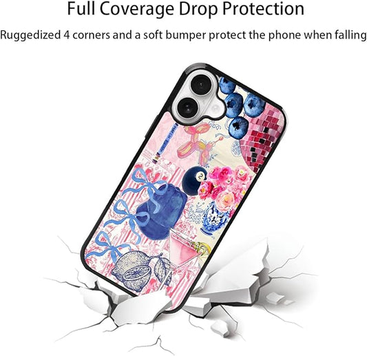 Aesthetic Collage Shockproof Protective Trendy Preppy Phone Case for iPhone 16 Plus Cute Flower Bow Cover