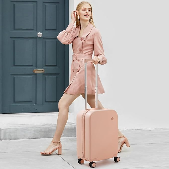 mixi Carry on Luggage, 20'' Suitcase Spinner Wheels Luggage Hardshell Lightweight Rolling Suitcases PC with Cover & TSA Lock for Business Travel, Pink