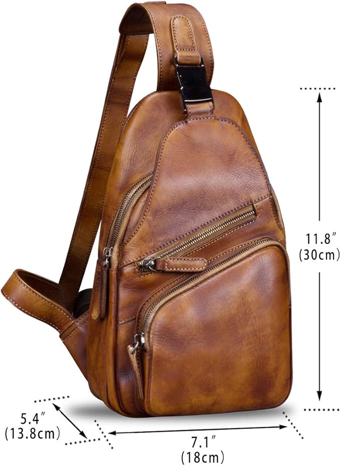IVTG Genuine Leather Sling Bags for Men and Women Chest Shoulder Backpack Handmade Crossbody Motocycle Daypack