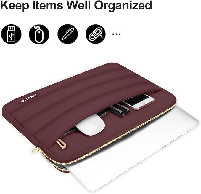 MOSISO 15-15.6 inch Laptop Case, 16 inch Puffy Laptop Sleeve Compatible with MacBook Pro 16, HP Dell ASUS Acer Toshiba Lenovo Notebook Computer, Polyester Horizontal Bag with Small Case, Wine Red