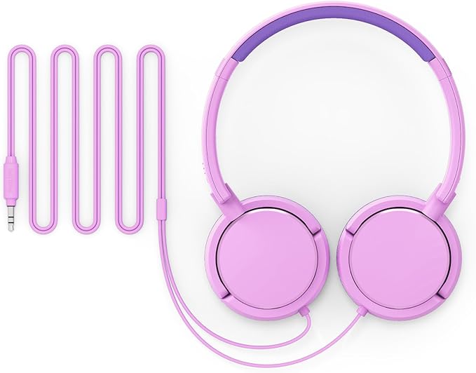 Philips K2019 Wired Headphones for School, Kids Headphones with Cord, Durable and Foldable, Safe Volume Limited, Ultra Lightweight, Built-in Microphone, On-Ear Girls Boys Toddler Headphone, Pink