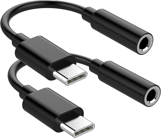 2 Pack USB-C to 3.5 mm Headphone Jack Adapter, Aux Audio Dongle Cable Compatible with iPhone 15 Series and More Type-C Devices, Black