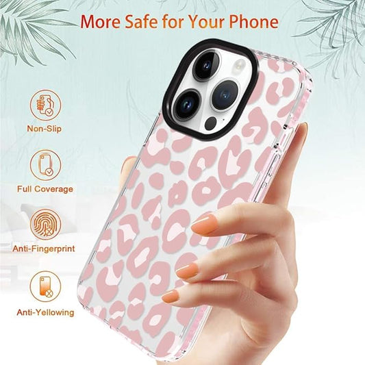 ZIYE Clear Case for iPhone 15 Pro Cover Pink Leopard Design Shockproof Soft TPU Bumper Protective Phone Case for Women Girls Girly Cute Phone Case
